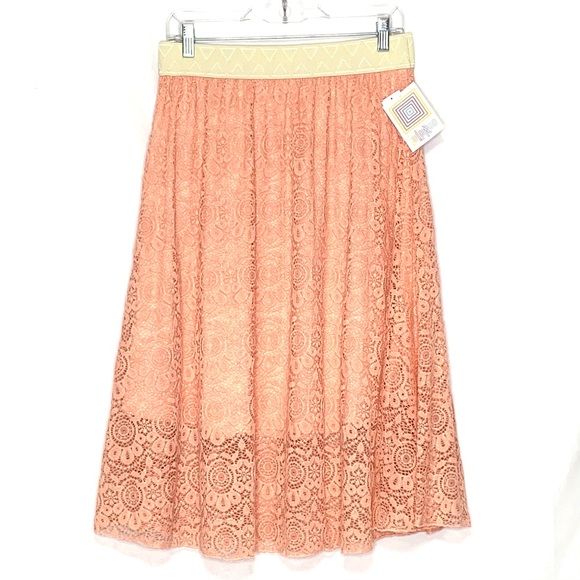 NWT LuLaRoe Lola Pastel Peach Lace Midi Skirt